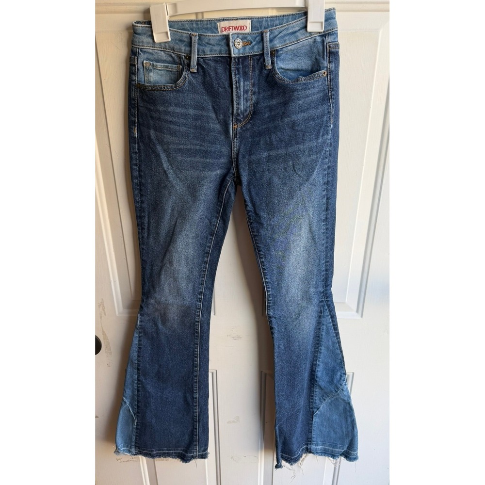 Driftwood‎ Women's Farrah Two-Tone Denim Flare Boho Mid Rise Jeans 25 x 34